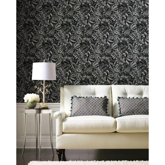 RoomMates Vintage Batik Jungle Peel & Stick Wallpaper Black/Gray 6 RoomMates Vintage Batik Jungle Peel & Stick Wallpaper Black/Gray - Image 4