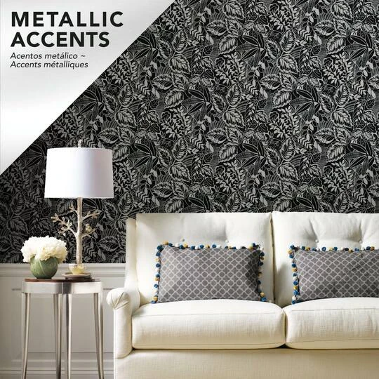 RoomMates Vintage Batik Jungle Peel & Stick Wallpaper Black/Gray 9 RoomMates Vintage Batik Jungle Peel & Stick Wallpaper Black/Gray - Image 7