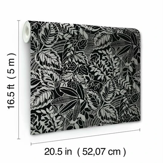 RoomMates Vintage Batik Jungle Peel & Stick Wallpaper Black/Gray 11 RoomMates Vintage Batik Jungle Peel & Stick Wallpaper Black/Gray - Image 9