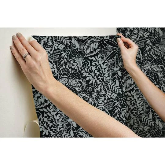 RoomMates Vintage Batik Jungle Peel & Stick Wallpaper Black/Gray 13 RoomMates Vintage Batik Jungle Peel & Stick Wallpaper Black/Gray - Image 11
