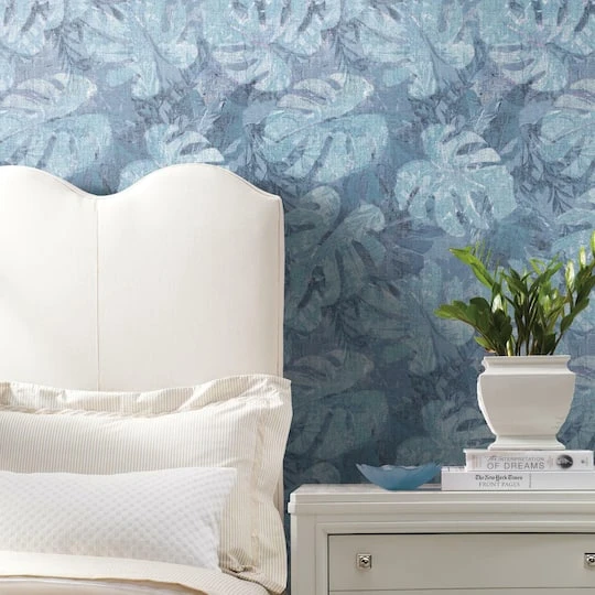 RoomMates Jungle Leaf Canopy Peel & Stick Wallpaper Blue/Gray 6 RoomMates Jungle Leaf Canopy Peel & Stick Wallpaper Blue/Gray - Image 4