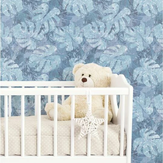 RoomMates Jungle Leaf Canopy Peel & Stick Wallpaper Blue/Gray 8 RoomMates Jungle Leaf Canopy Peel & Stick Wallpaper Blue/Gray - Image 6