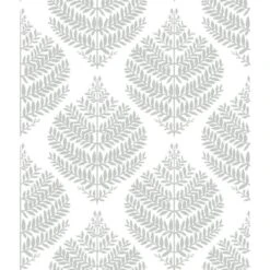 RoomMates Hygge Fern Damask Peel & Stick Wallpaper Gray And White