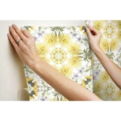 RoomMates Cottage Garden Kaleidoscope Peel & Stick Wallpaper Yellow And Green And White -Michaels Decor Sale D372849S 9