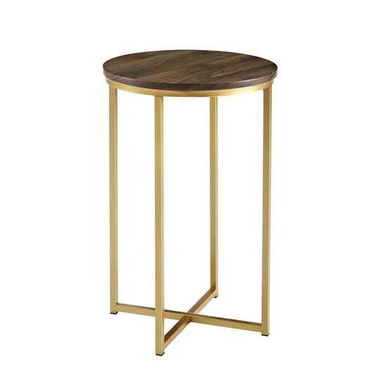 Walker Edison 16" Glam Round Side Table Dark Walnut/Gold 3 Walker Edison 16" Glam Round Side Table Dark Walnut/Gold
