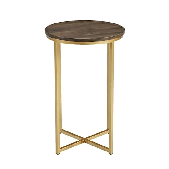 Walker Edison 16" Glam Round Side Table Dark Walnut/Gold 5 Walker Edison 16" Glam Round Side Table Dark Walnut/Gold - Image 3