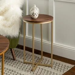 Walker Edison 16" Glam Round Side Table Dark Walnut/Gold 12 Walker Edison 16" Glam Round Side Table Dark Walnut/Gold -Michaels Decor Sale D374452S 3