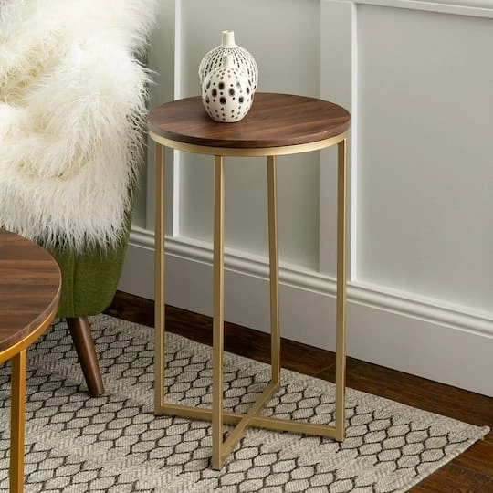 Walker Edison 16" Glam Round Side Table Dark Walnut/Gold 6 Walker Edison 16" Glam Round Side Table Dark Walnut/Gold - Image 4