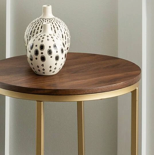 Walker Edison 16" Glam Round Side Table Dark Walnut/Gold 7 Walker Edison 16" Glam Round Side Table Dark Walnut/Gold - Image 5