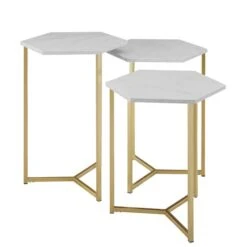 Walker Edison Faux White Marble/Gold Hexagon Modern Nesting Tables Set -Michaels Decor Sale D374456S 1 1