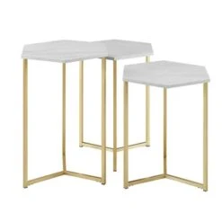 Walker Edison Faux White Marble/Gold Hexagon Modern Nesting Tables Set -Michaels Decor Sale D374456S 2
