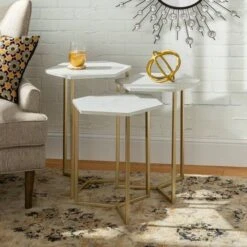 Walker Edison Faux White Marble/Gold Hexagon Modern Nesting Tables Set -Michaels Decor Sale D374456S 3