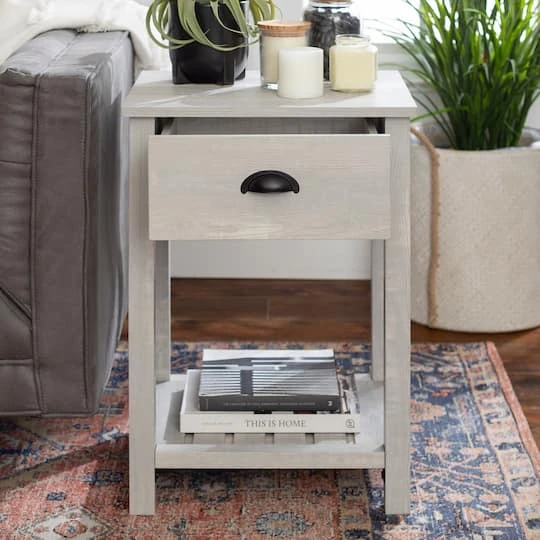 Walker Edison 18" 1-Drawer Country Side Table Stone Gray 8 Walker Edison 18" 1-Drawer Country Side Table Stone Gray - Image 6