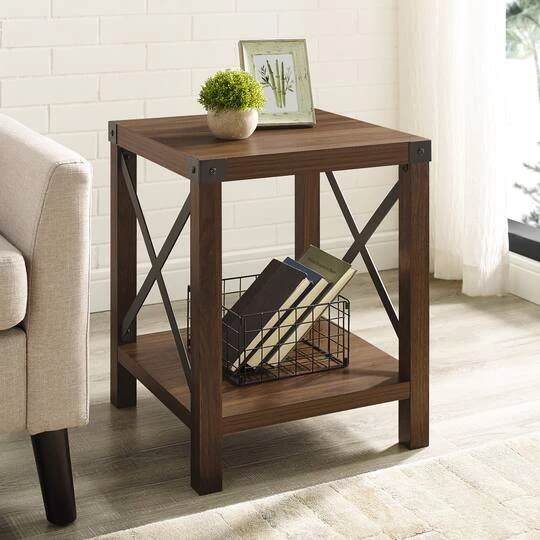 Walker Edison 22" Rustic Wood Side Table Dark Walnut 6 Walker Edison 22" Rustic Wood Side Table Dark Walnut - Image 4