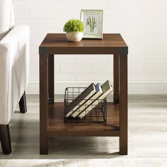 Walker Edison 22" Rustic Wood Side Table Dark Walnut 7 Walker Edison 22" Rustic Wood Side Table Dark Walnut - Image 5