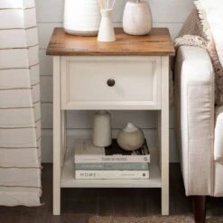 Walker Edison 19" 1-Drawer Wood Side Table Reclaimed Barnwood / White Wash -Michaels Decor Sale D374487S 3