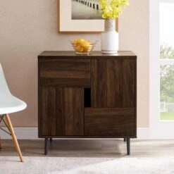 Walker Edison Dark Walnut/Navy Interior Modern Color Pop Accent Cabinet -Michaels Decor Sale D374507S 5