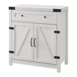 Walker Edison Brushed White Farmhouse Barn Door Accent Cabinet