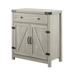 Walker Edison Stone Gray Farmhouse Barn Door Accent Cabinet