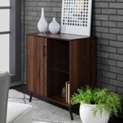 Walker Edison 30" Dark Walnut 1 Door Modern Wood Accent Cabinet -Michaels Decor Sale D374529S 3