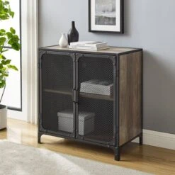 Walker Edison 30" Grey Wash Industrial Mesh Metal Door Accent Cabinet -Michaels Decor Sale D374532S 1 1