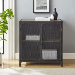 Walker Edison 30" Grey Wash Industrial Mesh Metal Door Accent Cabinet -Michaels Decor Sale D374532S 2