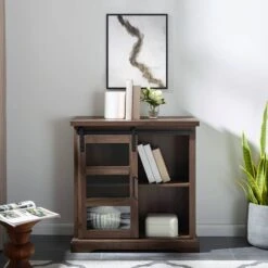 Walker Edison 32" Dark Walnut Sliding Glass Door Modern Accent Cabinet 11 Walker Edison 32" Dark Walnut Sliding Glass Door Modern Accent Cabinet -Michaels Decor Sale D374533S 3