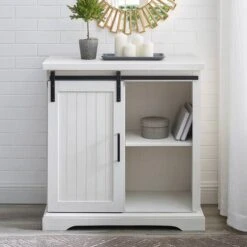 Walker Edison 32" Brushed White Sliding Grooved Door Accent Console 14 Walker Edison 32" Brushed White Sliding Grooved Door Accent Console -Michaels Decor Sale D374535S 4