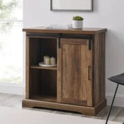 Walker Edison 32" Reclaimed Barnwood Sliding Grooved Door Modern Accent Cabinet -Michaels Decor Sale D374536S 2