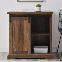Walker Edison 32" Reclaimed Barnwood Sliding Grooved Door Modern Accent Cabinet -Michaels Decor Sale D374536S 3