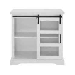 Walker Edison 32" Solid White Sliding Glass Door Modern Accent Cabinet -Michaels Decor Sale D374537S 2