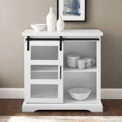 Walker Edison 32" Solid White Sliding Glass Door Modern Accent Cabinet -Michaels Decor Sale D374537S 3