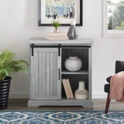 Walker Edison 32" Stone Grey Sliding Grooved Door Modern Accent Cabinet -Michaels Decor Sale D374538S 3