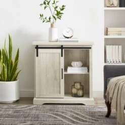 Walker Edison Edison Walker 32" White Oak Sliding Grooved Door Modern Accent Cabinet -Michaels Decor Sale D374539S 3