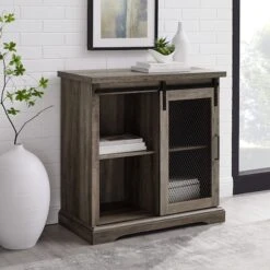 Walker Edison Edison Walker 32" Grey Wash Sliding Mesh Metal Door Accent Cabinet -Michaels Decor Sale D374540S 2