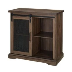 Walker Edison 32" Dark Walnut Sliding Mesh Metal Door Accent Cabinet -Michaels Decor Sale D374542S 4