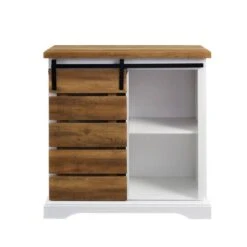 Walker Edison 32" Solid White & Reclaimed Wood Two-Tone Sliding Slat Door Accent Cabinet -Michaels Decor Sale D374543S 5