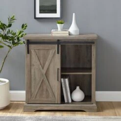 Walker Edison 32" Grey Wash Sliding Barn Door Farmhouse Accent Cabinet -Michaels Decor Sale D374544S 2