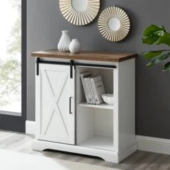 Walker Edison 32" Solid White Reclaimed Barnwood Rustic Farmhouse Buffet