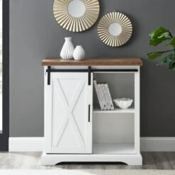 Walker Edison 32" Solid White Reclaimed Barnwood Rustic Farmhouse Buffet -Michaels Decor Sale D374545S 2