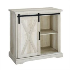 Walker Edison 32" White Oak Sliding Barn Door Farmhouse Accent Cabinet