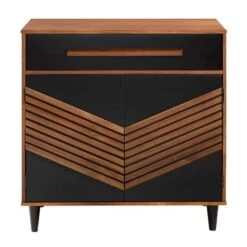 Walker Edison 32" Black & Brown Chevron Wood Detail Accent Cabinet -Michaels Decor Sale D374548S 2