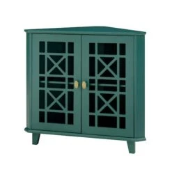 Walker Edison 30" Dark Teal Fretwork Corner Accent Cabinet