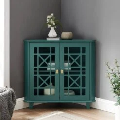 Walker Edison 30" Dark Teal Fretwork Corner Accent Cabinet -Michaels Decor Sale D374550S 5