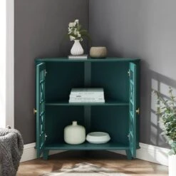 Walker Edison 30" Dark Teal Fretwork Corner Accent Cabinet -Michaels Decor Sale D374550S 6