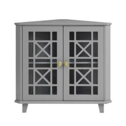 Walker Edison 30" Grey Fretwork Corner Accent Cabinet