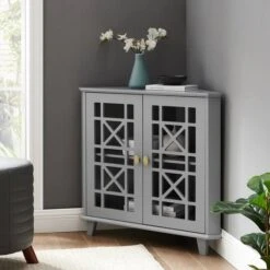 Walker Edison 30" Grey Fretwork Corner Accent Cabinet -Michaels Decor Sale D374551S 3