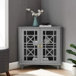 Walker Edison 30" Grey Fretwork Corner Accent Cabinet -Michaels Decor Sale D374551S 4