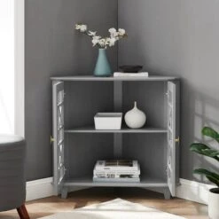 Walker Edison 30" Grey Fretwork Corner Accent Cabinet -Michaels Decor Sale D374551S 5