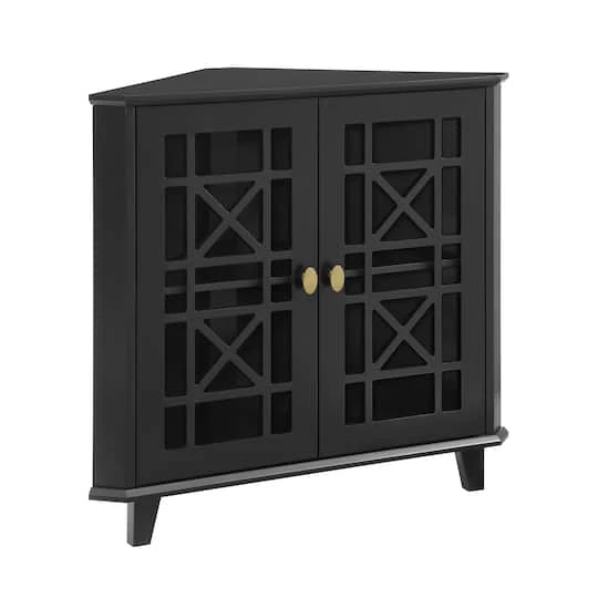 Walker Edison 30" Black Fretwork Corner Accent Cabinet 4 Walker Edison 30" Black Fretwork Corner Accent Cabinet - Image 2